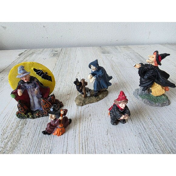 witch Halloween village Moon cat people accessory decor broom set lot - Picture 1 of 7
